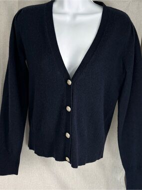 💙 Sutton Studio Navy 100% Cashmere Gold Button Cardigan | Small